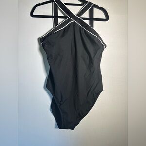 Ralph Lauren Black One Piece Swimsuit with White Trim Size 12 NWT